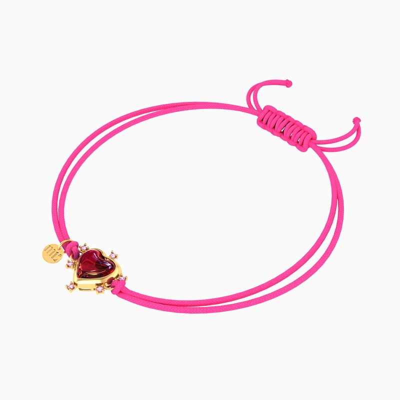 Miss L' by L'azurde Heart Red Stone Pink Cord Bracelet in 14K Gold - Image 3